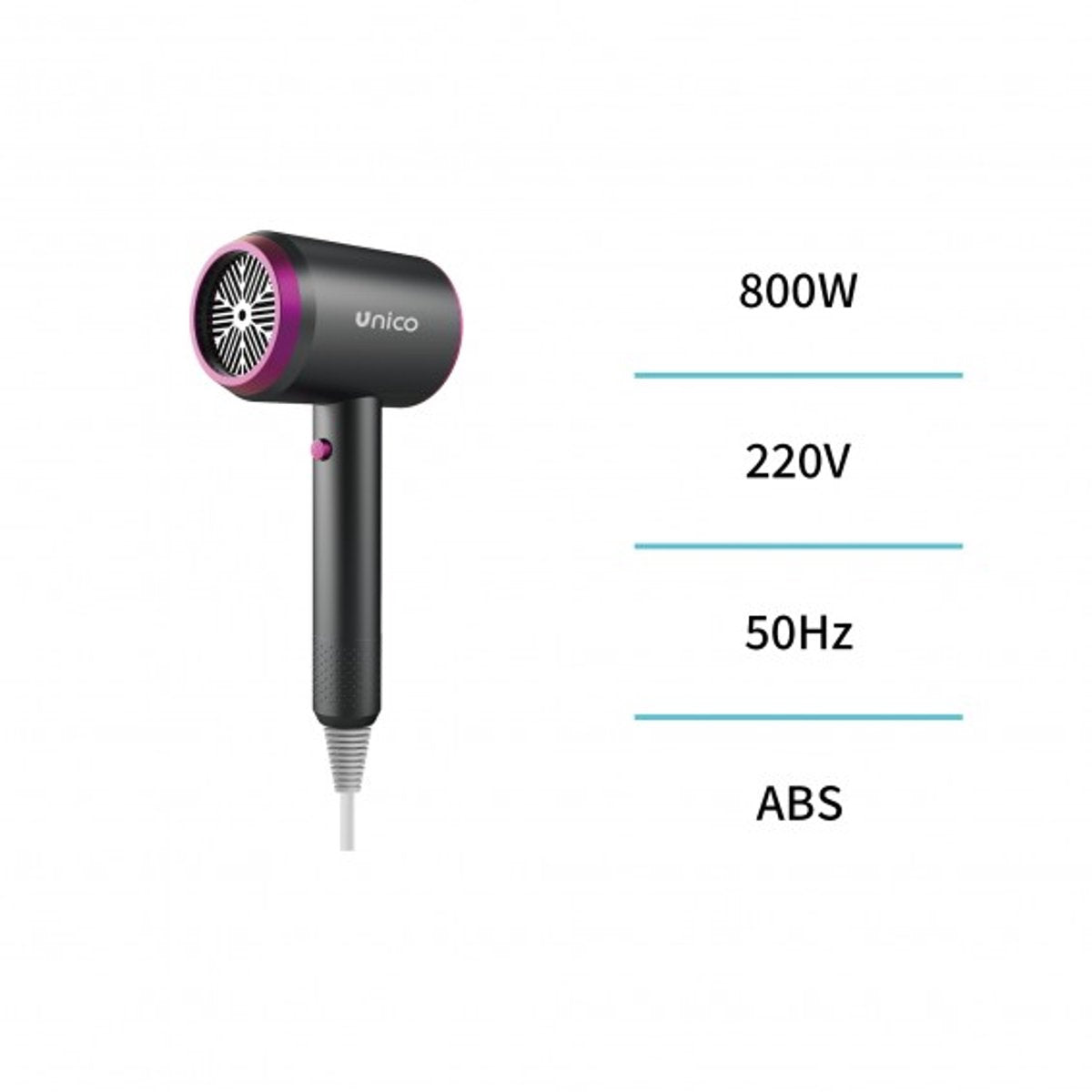 Unico Professionele Föhn 800W – Krachtige Digitale Haardroger met Ionentechnologie & Diffuser