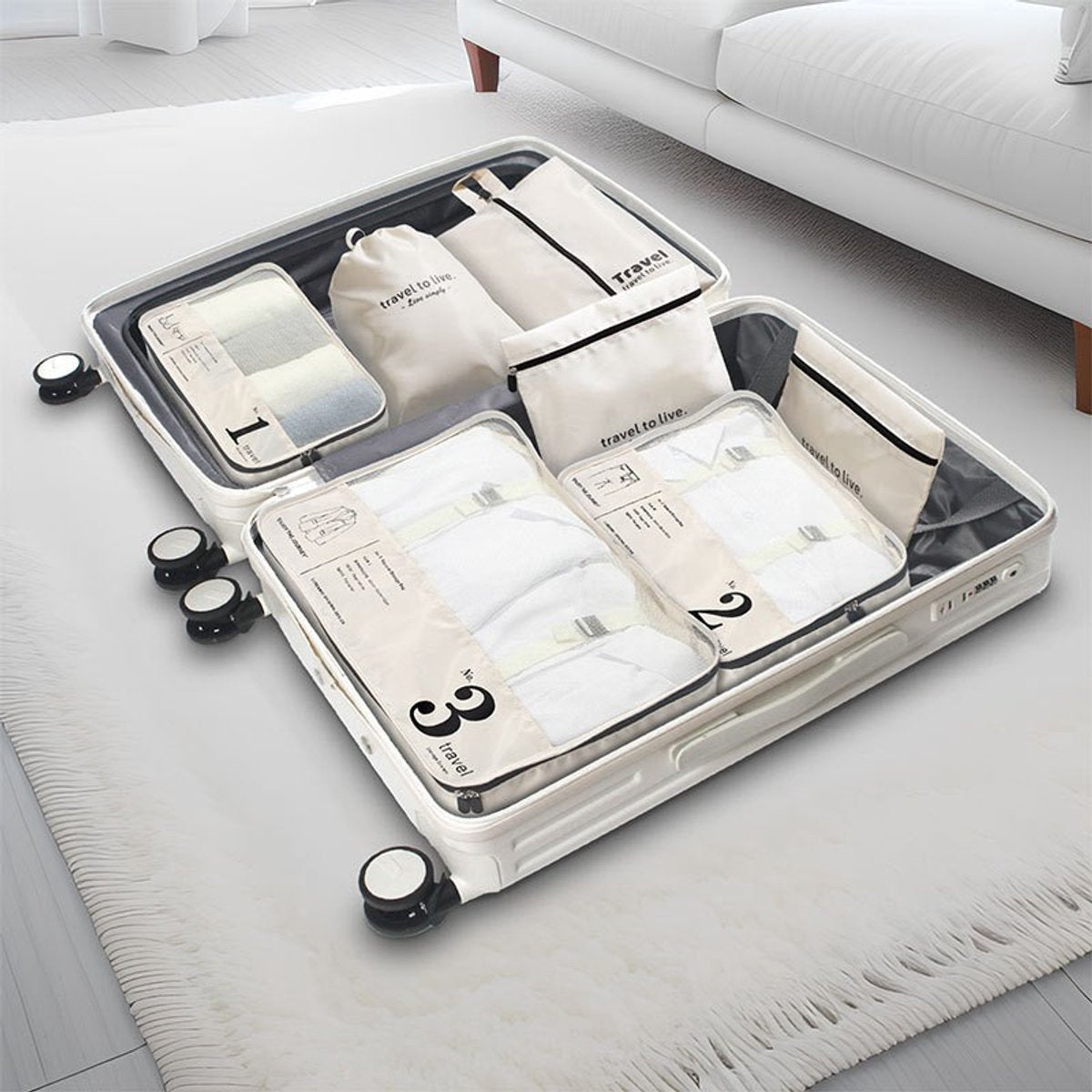 Hauskraft Packing Cube - 7-delig - Beige - Koffer Organizer Set - Backpack en Koffer - Travel Cubes