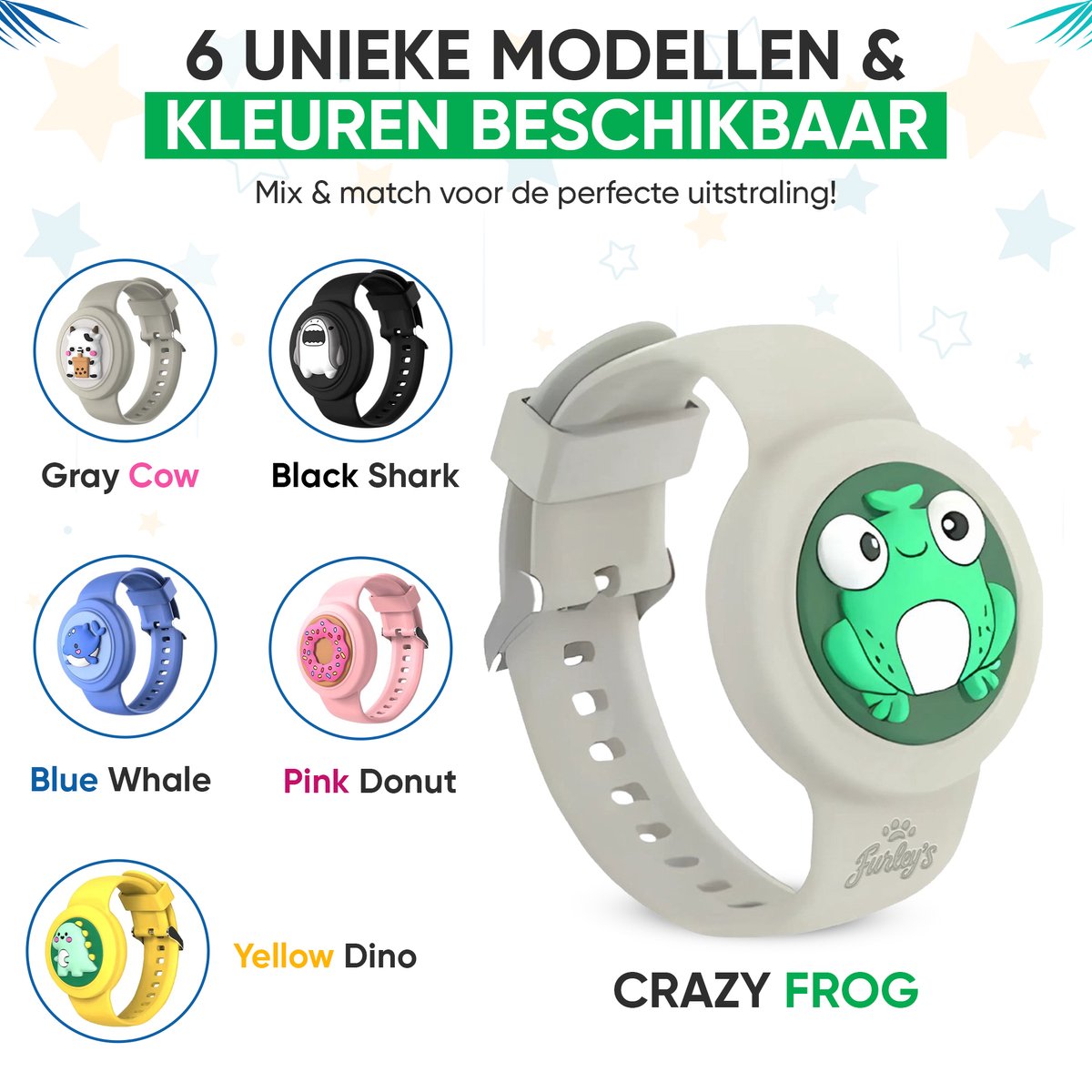 Furley’s Waterdichte Armband voor Kinderen – Geschikt voor Apple AirTag – Verstelbare Siliconen Band – Veilig & Comfortabel – Grijze Kikker