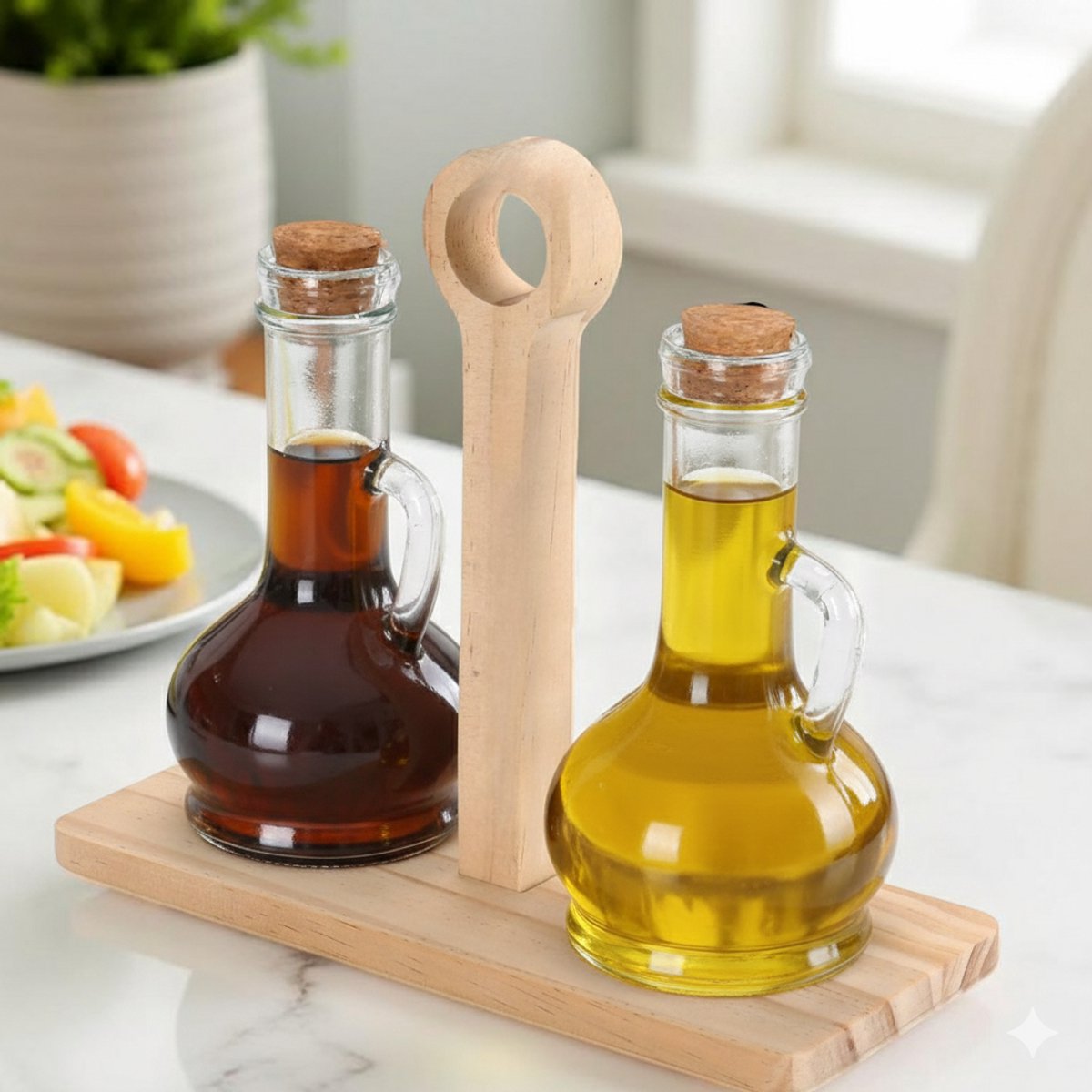 Cheffinger Oil and Vinegar Set Incl. Holder - Bamboo