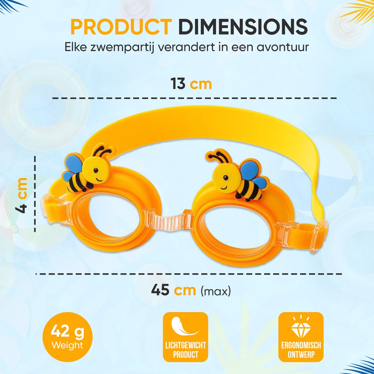 Furley’s Zwembril Kind Bij – Kinder Duikbril met Anti-condens & UV-bescherming – Zwemmasker voor Kinderen 3-8 jaar