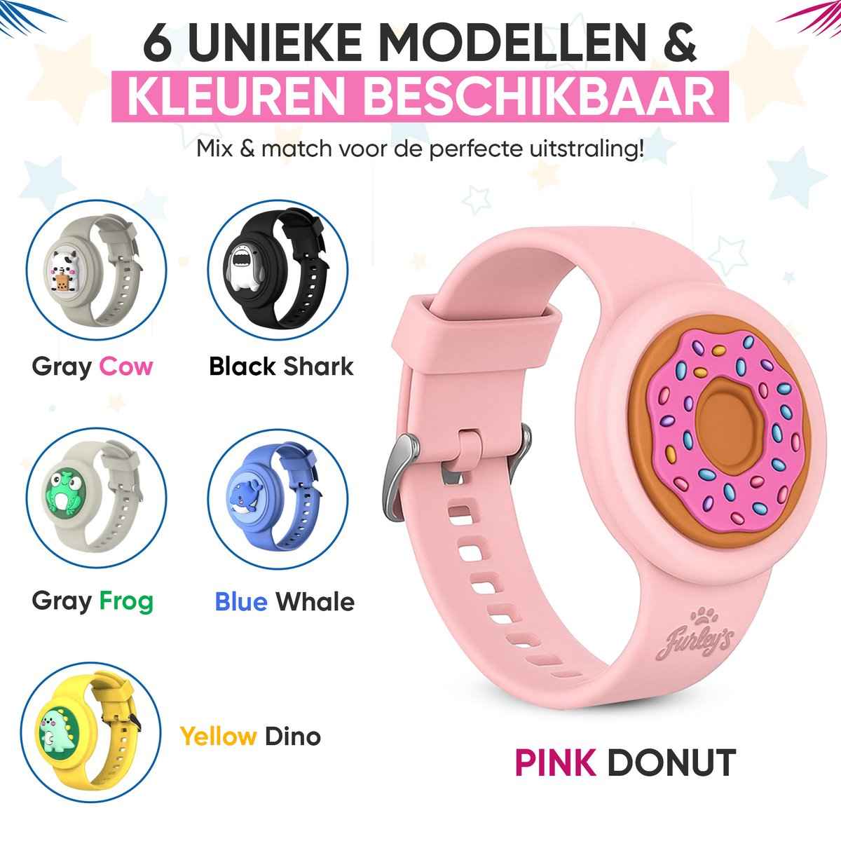 Furley’s Waterdichte Armband voor Kinderen – Geschikt voor Apple AirTag – Verstelbare Siliconen Band – Veilig & Comfortabel – Roze Donut