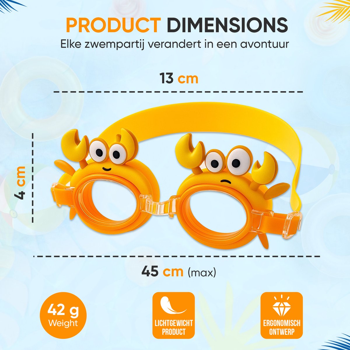 Furley’s Kinder Zwembril Krab – Zwembril Kind Anti-condens met UV-bescherming – Duikbril voor Kinderen 3-8 jaar