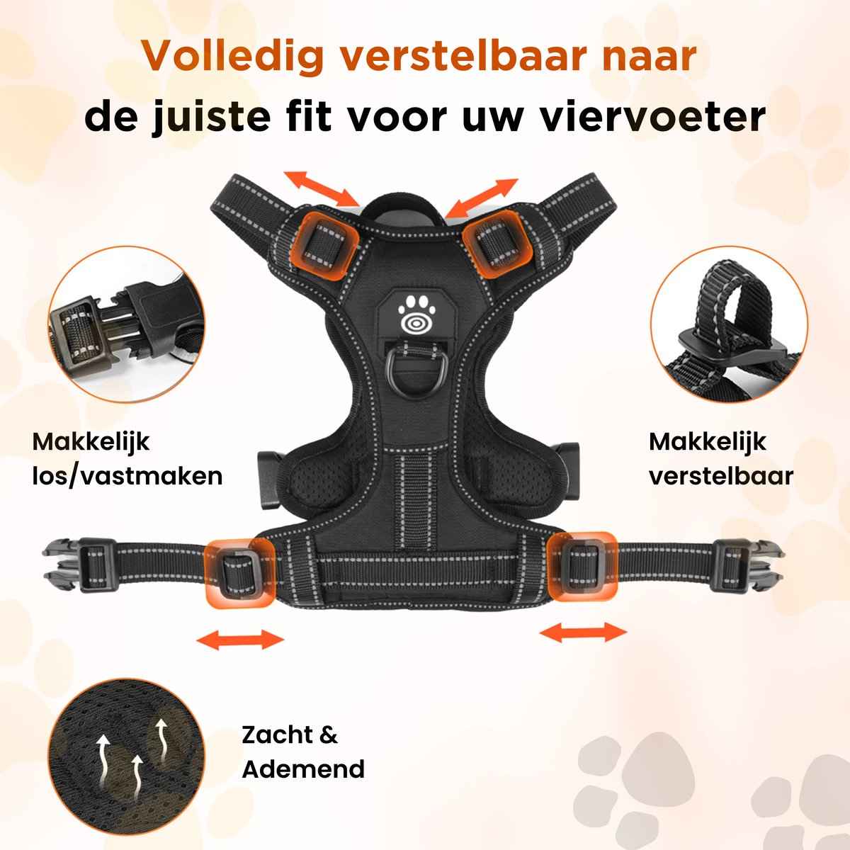Furley’s Hondenharnas - Maat L – Hondentuig - Hondentuigje – USB Oplaadbaar – Y Tuig Hond – Harnas Hond - Anti Trek Tuig Hond - Reflecterend – Geschikt voor Medium & Grote Honden