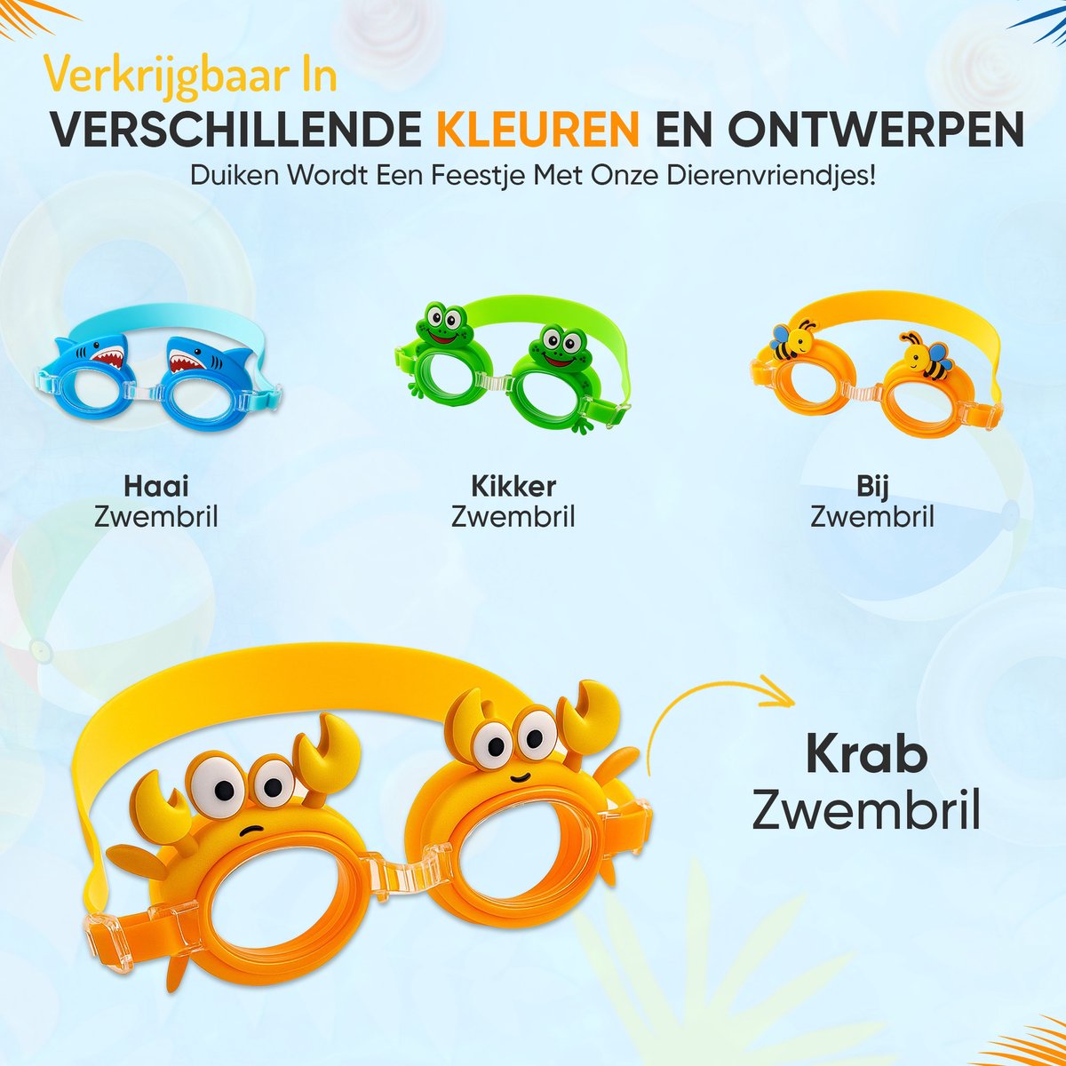 Furley’s Kinder Zwembril Krab – Zwembril Kind Anti-condens met UV-bescherming – Duikbril voor Kinderen 3-8 jaar
