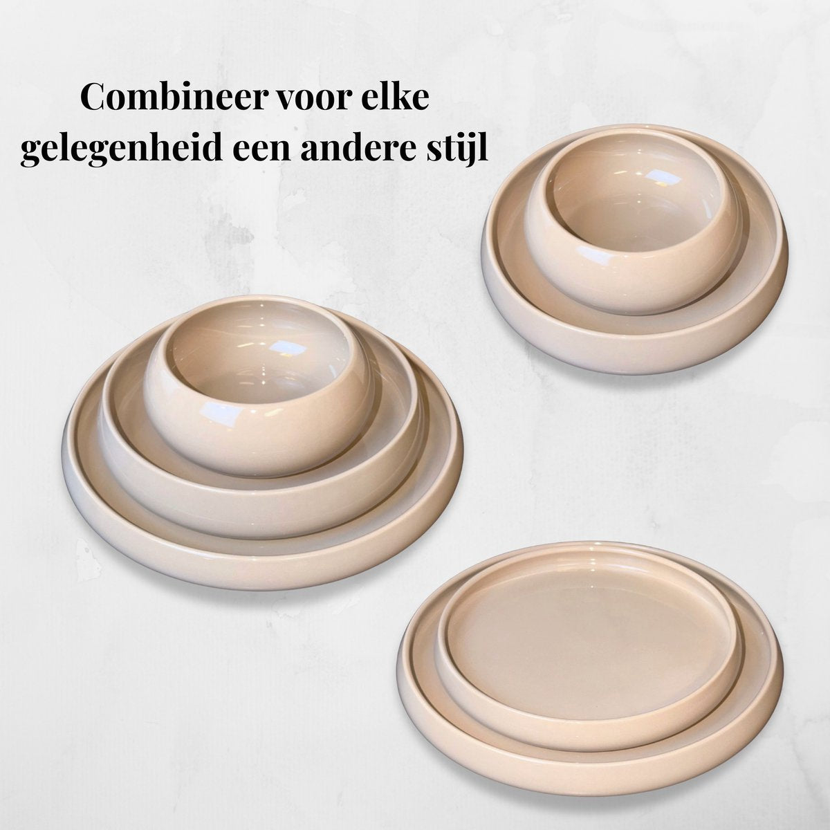 Almina Lissa Bonna Biscuit - Porzellan-Geschirrset - 27-teilig - Taupe - 6-Personen-Geschirrset