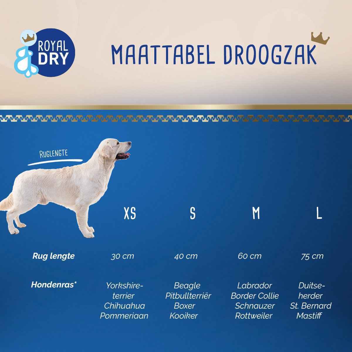 Royal Dry Doggybag L - Microvezel Hondendroogzak - Ruglengte 75 cm - Hondenbadjas - Honden handdoek - Grijs