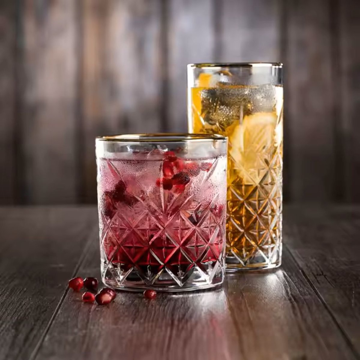 Glozini Waterglas - Whiskey Glazen met Gouden Rand - Set van 6 (240ml)