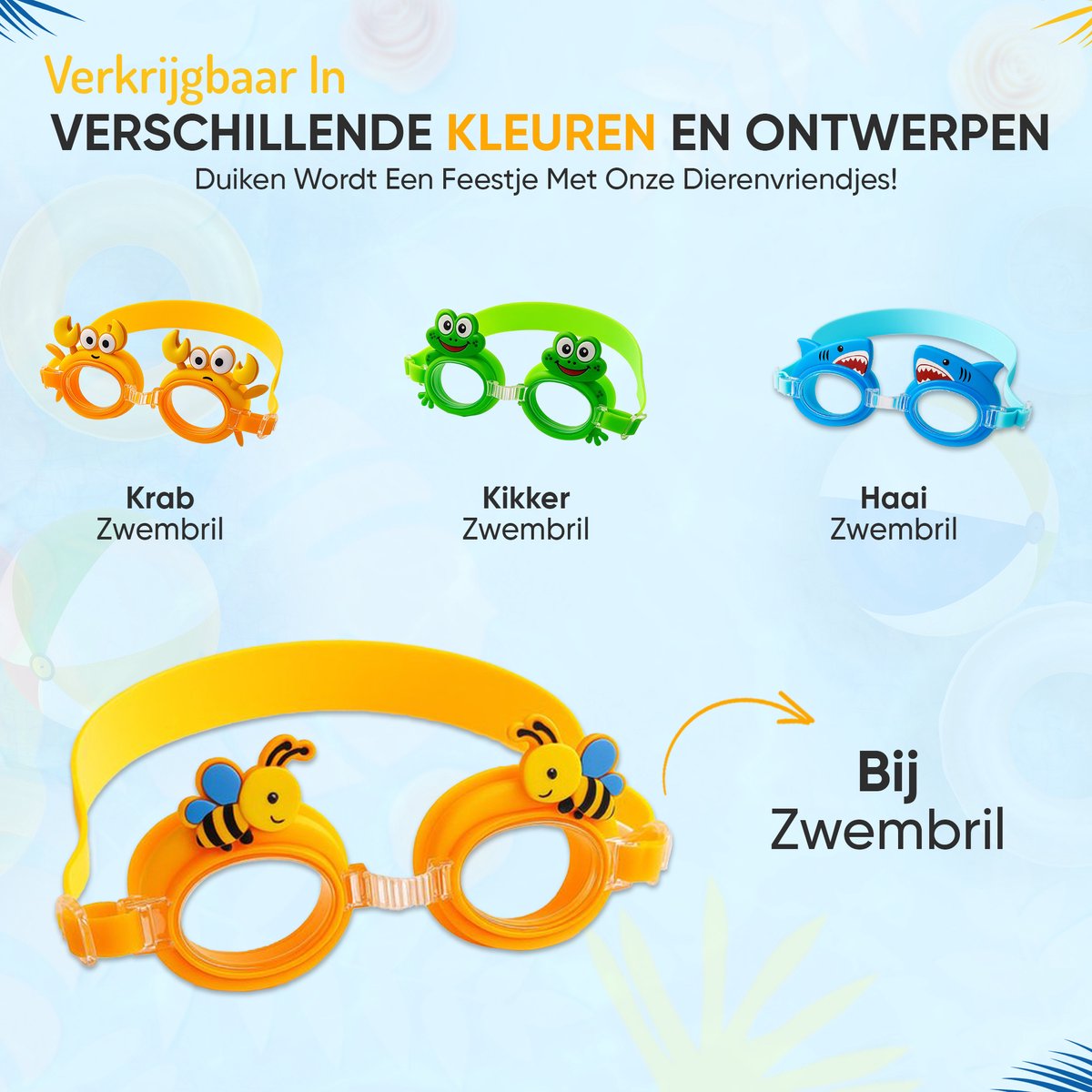 Furley’s Zwembril Kind Bij – Kinder Duikbril met Anti-condens & UV-bescherming – Zwemmasker voor Kinderen 3-8 jaar