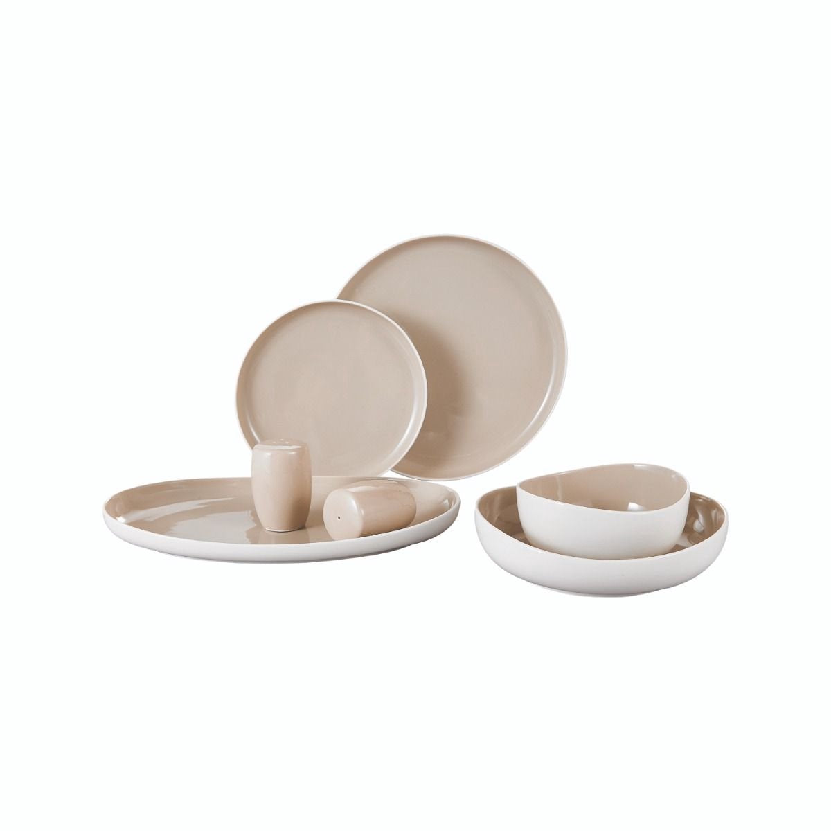 Bricard Colmar - Porseleinen Serviesset/Dinerset – 27-Delig – 6 Persoons – Wit/Taupe