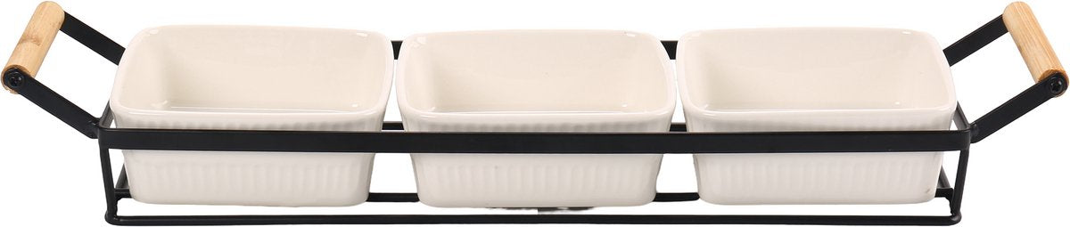 Clever Snack Bowls Set - 4-piece - Ceramic - Black/White