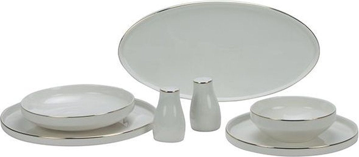 Bricard Lunel - Porseleinen Serviesset/Dinerset – 27-Delig – 6 Persoons – Wit/Goud