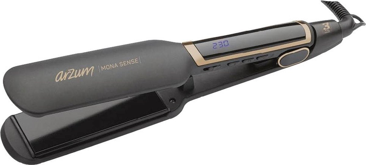 Arzum Mona Sense AR5035 - Wide Straightening Iron - Black - 50W - LED Display - Keratin and Argan Oil Coating