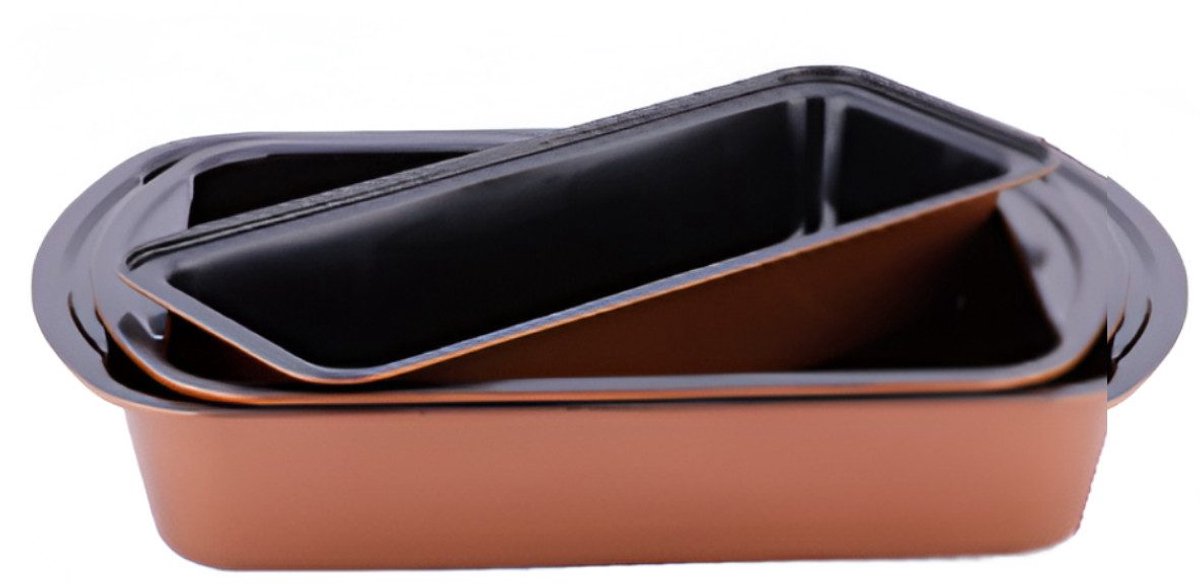 Platinum Bak- en Ovenschalen Set - 3-delig - Antiaanbaklaag & Silicongrepen - Stapelbaar