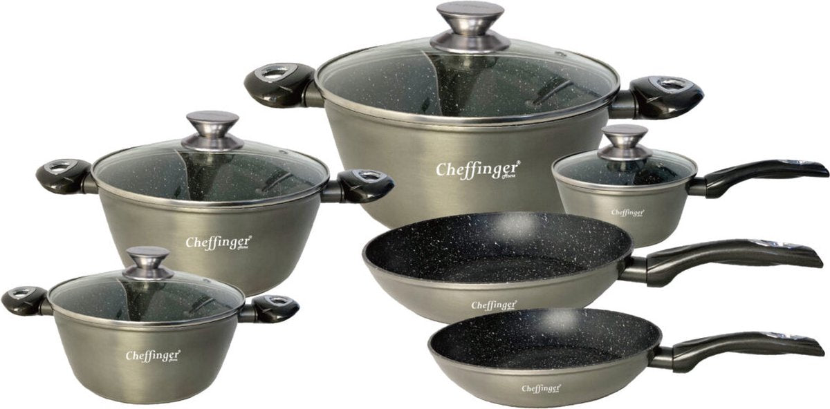 Cchefer Cookware Set - 10-piece - Silver - Induction - With Glass Lids