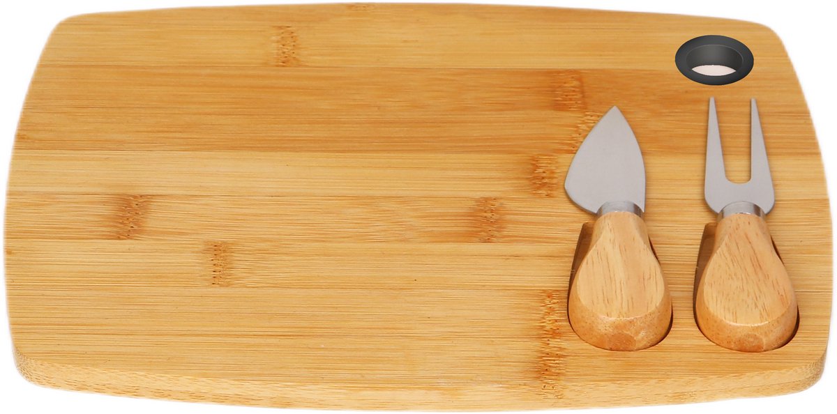 Cheffinger Cheese Board with 2 Cheese Knives - Bamboo - Cheese Board - Serving Board