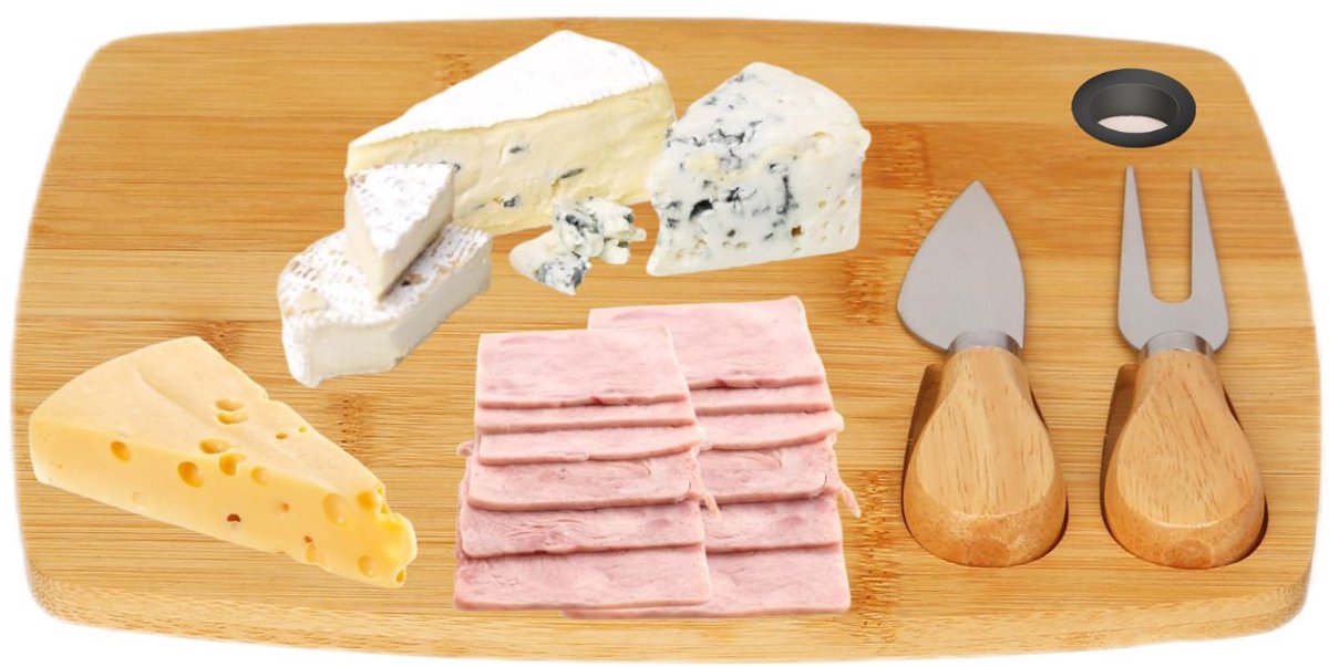 Cheffinger Cheese Board with 2 Cheese Knives - Bamboo - Cheese Board - Serving Board