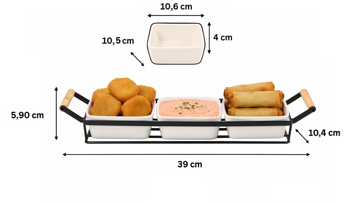 Cheffinger Snackschalen Set - 4-delig - Keramiek - Zwart/Wit