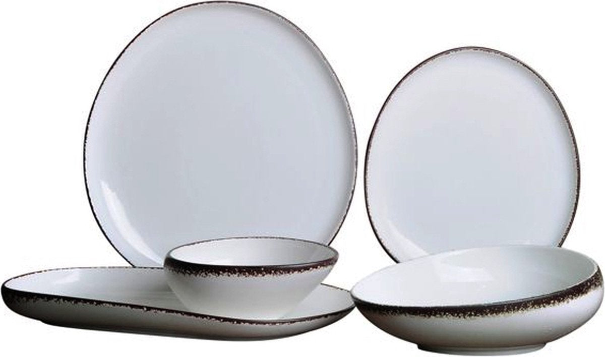Bricard Porcelain – Royan – Porseleinen Serviesset – 6-Persoons | 25-Delig – Wit/Bruin