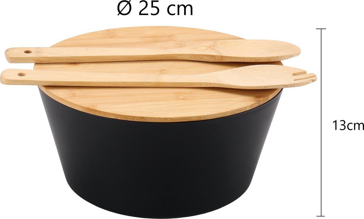 Cheffinger Salad Set - 4-piece - Bamboo - Salad Bowl - Incl. Serving Spoon &amp; Fork