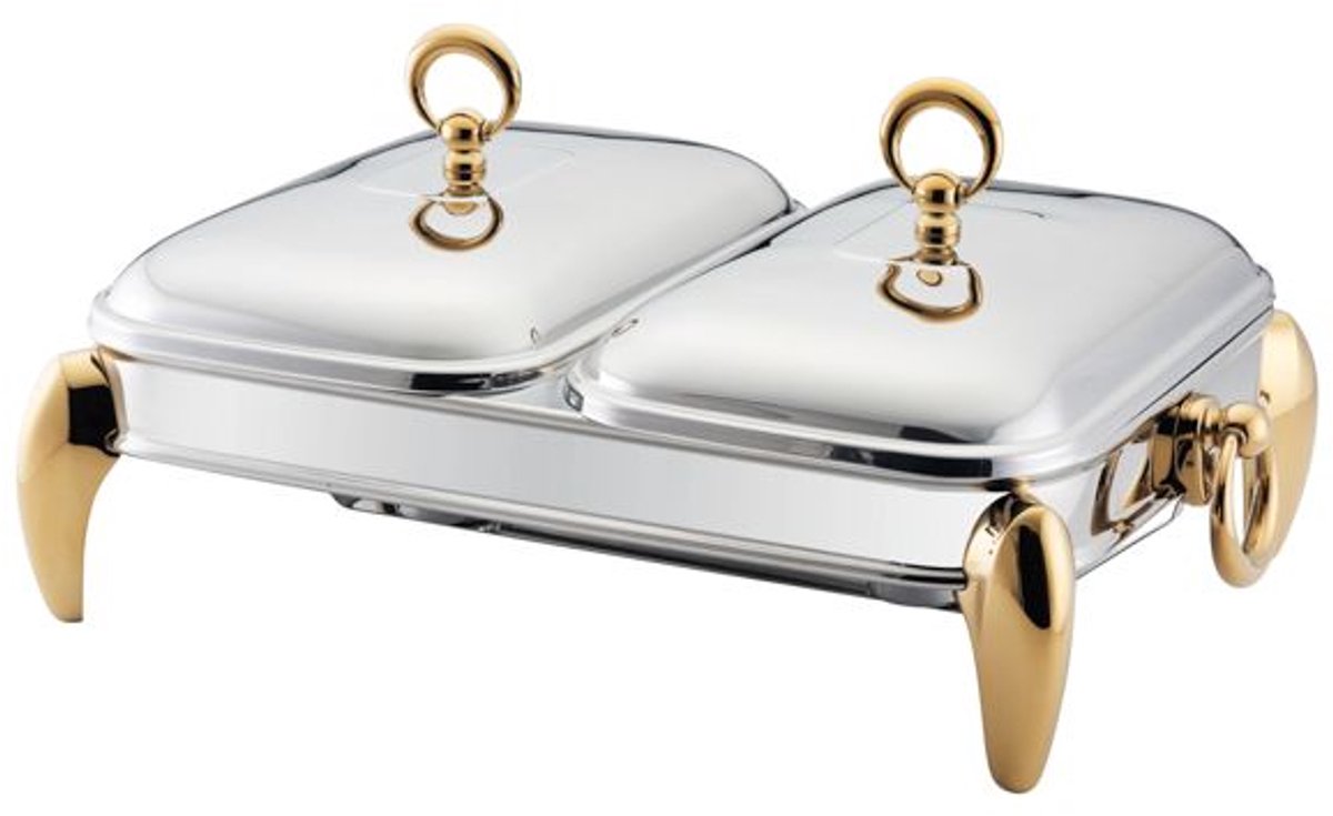 Ferveo Calef Dubbele Rechaud - 2x 1,5L - Zilver/Goud - Voedselwarmhouder - Buffetwarmer