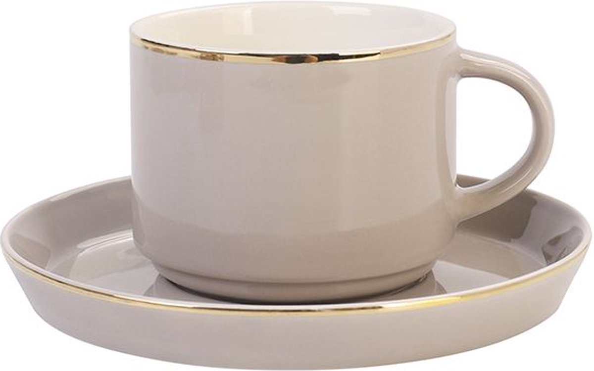 Bricard Lunel Kaffeeservice - 12-teilig - Taupe/Gold - 225 ml - Porzellan - Kaffeetassen