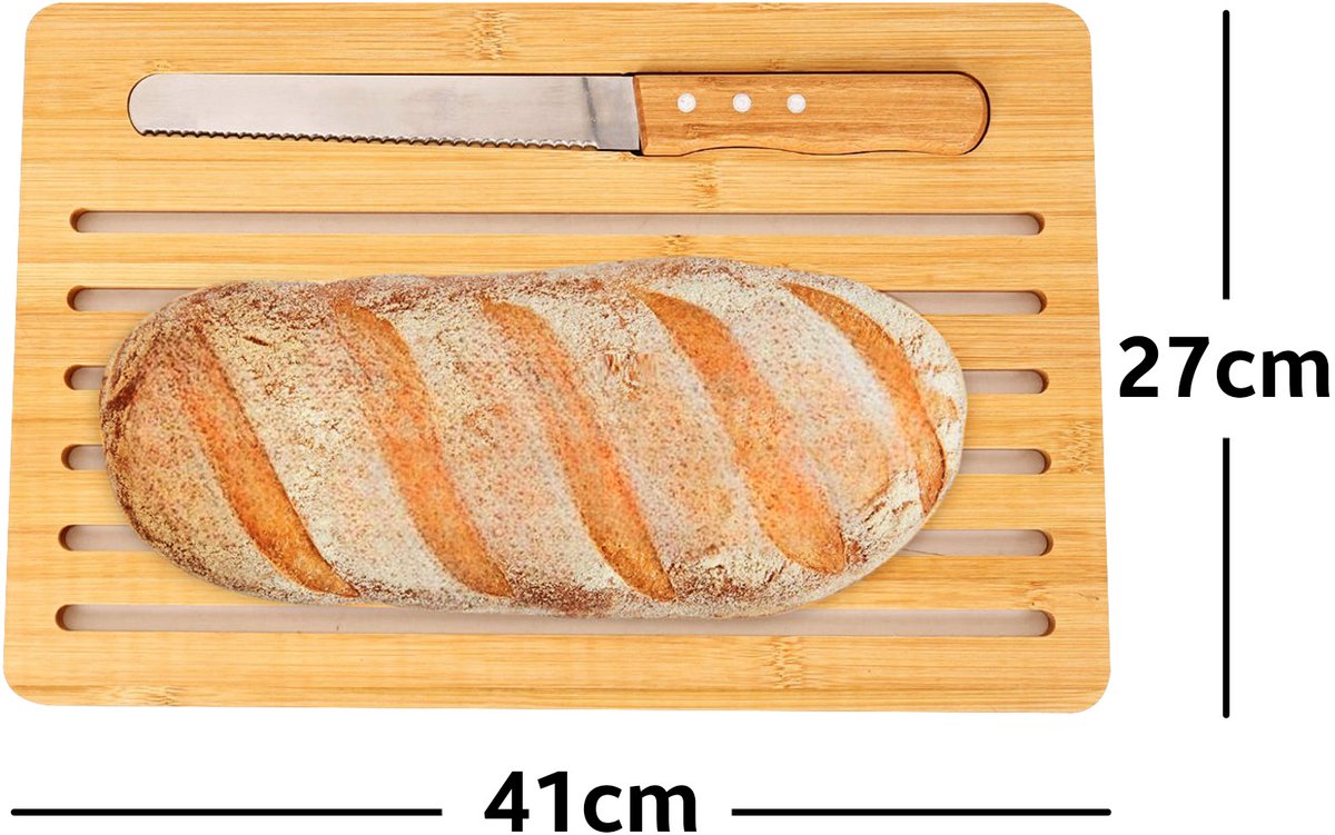 Cheffinger Bread Cutting Board incl. Bread Knife - 41cm - Bamboo