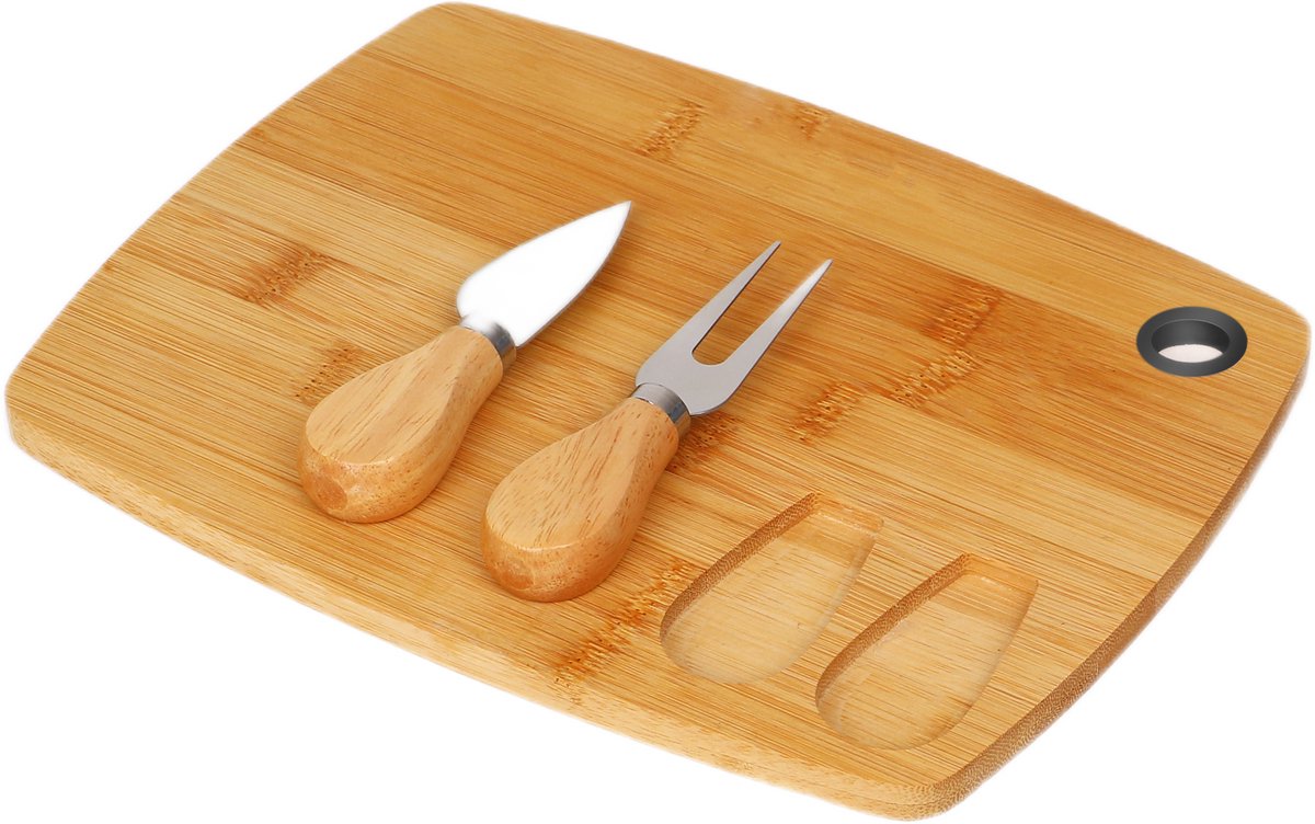 Cheffinger Cheese Board with 2 Cheese Knives - Bamboo - Cheese Board - Serving Board