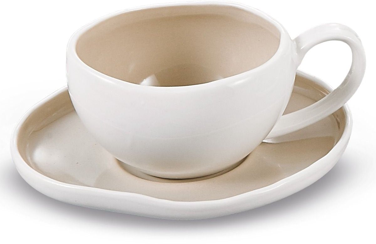 Bricard Barles Koffieset - 12-delig - Wit/Taupe - 225ml - Porselein - Koffiekopjes