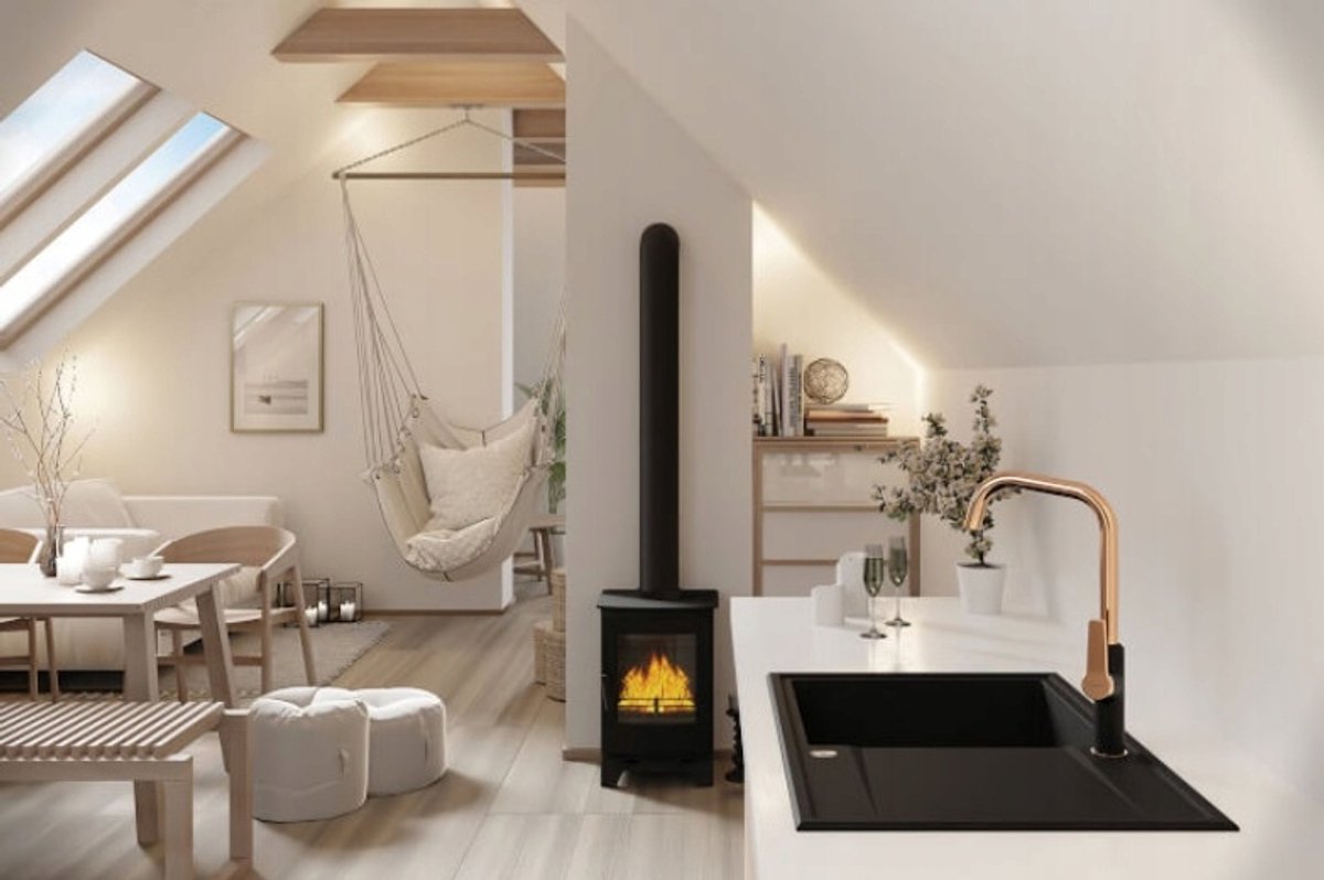 Kuchinox Keukenkraan L-uitloop 360° - Wit met Roségoud - Modern & Elegant Design