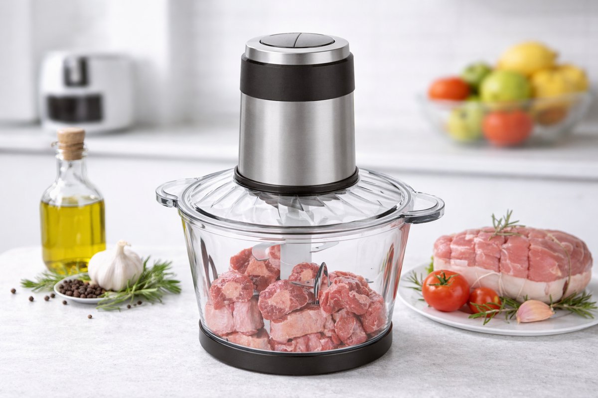 Teffo Hakmolen XXL - 3L Glazen Kom - Food Chopper - Hakmolen Elektrisch - 300W - 2 Snelheden - RVS