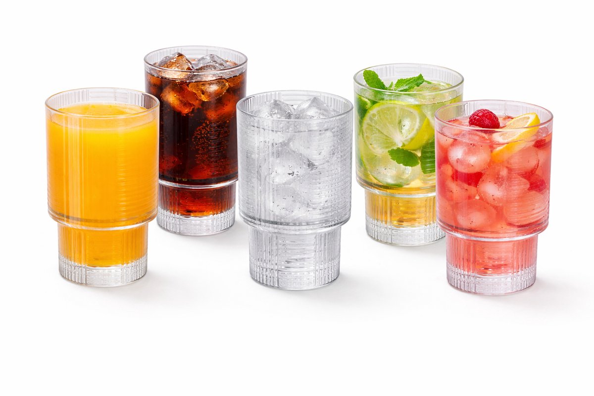 Glozini Eclat - Geribbelde Longdrinkglazen - 215ml - Stapelbaar - 6 Stuks - Matcha Glazen - Latte Glazen - Cocktail Glazen