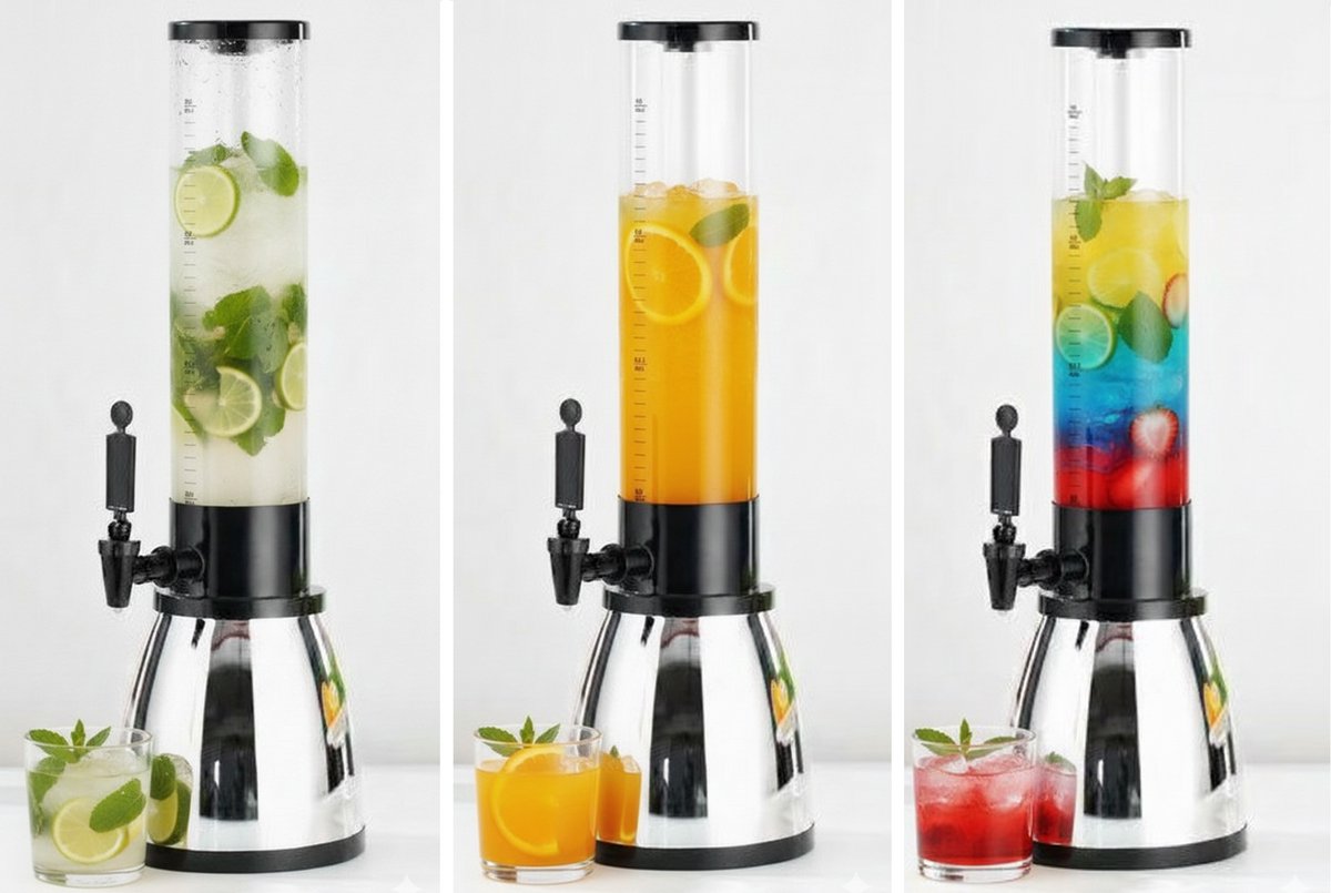 Cheffinger Drankdispenser met IJsblokjesreservoir en Tapkraan - 1,5L - Voor Frisdrank, Water, Sap en Cocktails - Perfect voor Feestjes en BBQ’s