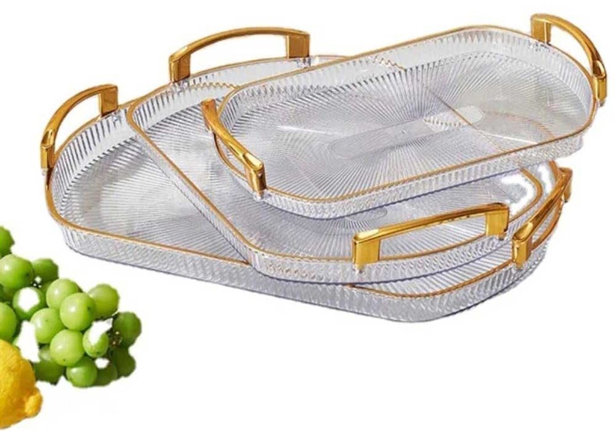 Hauskraft Dienbladen Set - 3-delig - Acryl - Transparant/Goud - Dienblad - Rechthoek