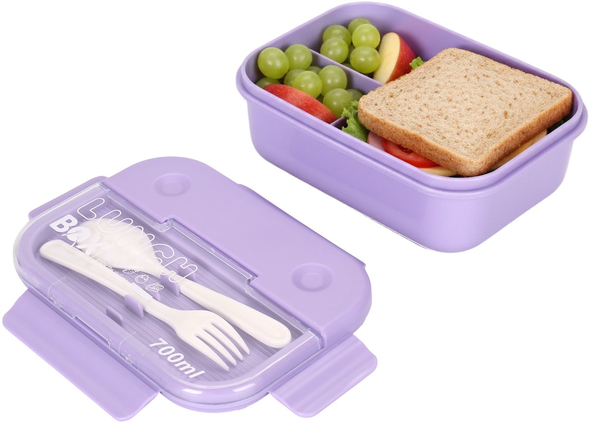 Cheffinger Lunchbox met Bestek - Paars - Bentobox - Multifunctioneel Voor Werk en School - Meal Prep Bakje