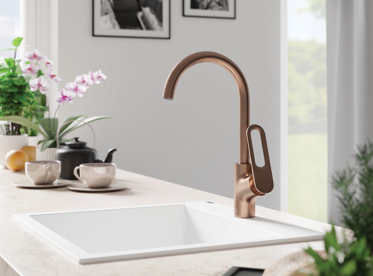 Laveo Tierra Wastafelmengkraan met U-uitloop - Koperkleurig Design met Joystickbediening