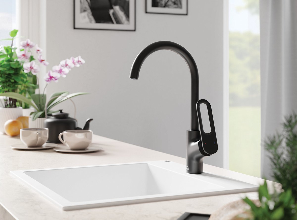 Laveo Tierra Wastafelmengkraan met U-uitloop – Mat Zwart Design met Joystickbediening