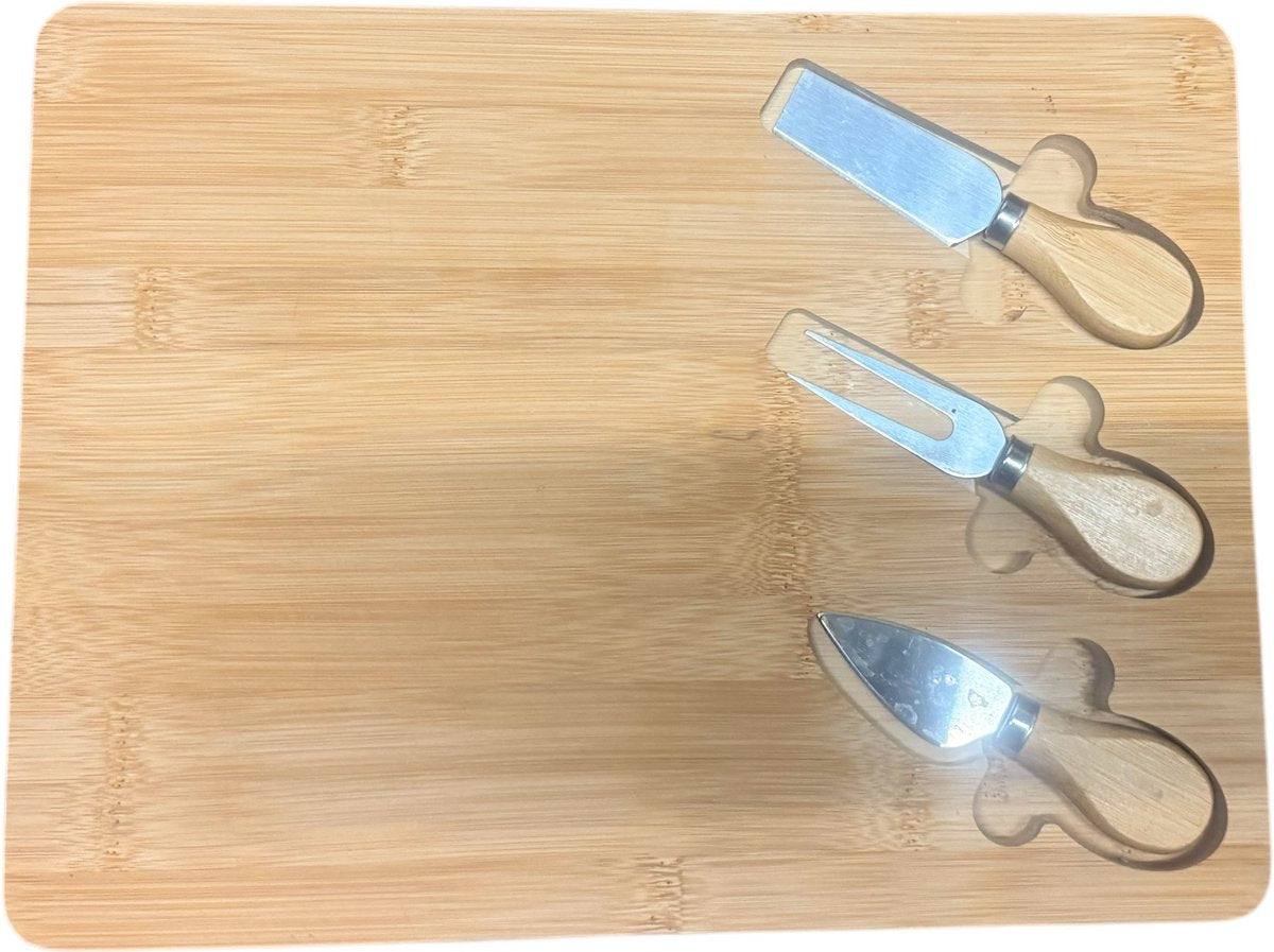 Kadirelli Bamboo Cheese Board with 3 Cheese Knives - Cheese Board - Serving Board