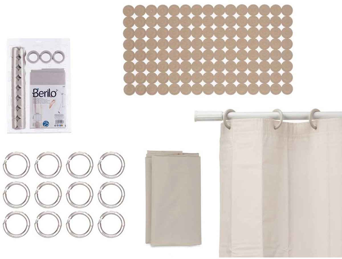 Berilo Badkamer Set – Beige Douchegordijn 180×180 cm met Antislip Douchemat