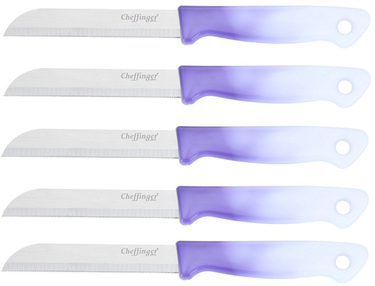 Clever Paring Knife Set – Stainless Steel Smooth – 18 cm – Lilac – 5 Pieces – Paring Knife