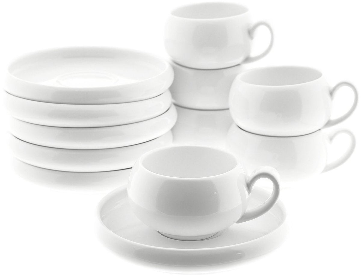 Almina Belicia - Koffieset - 12-delig - Wit - 220ml - Porselein - Koffiekopjes