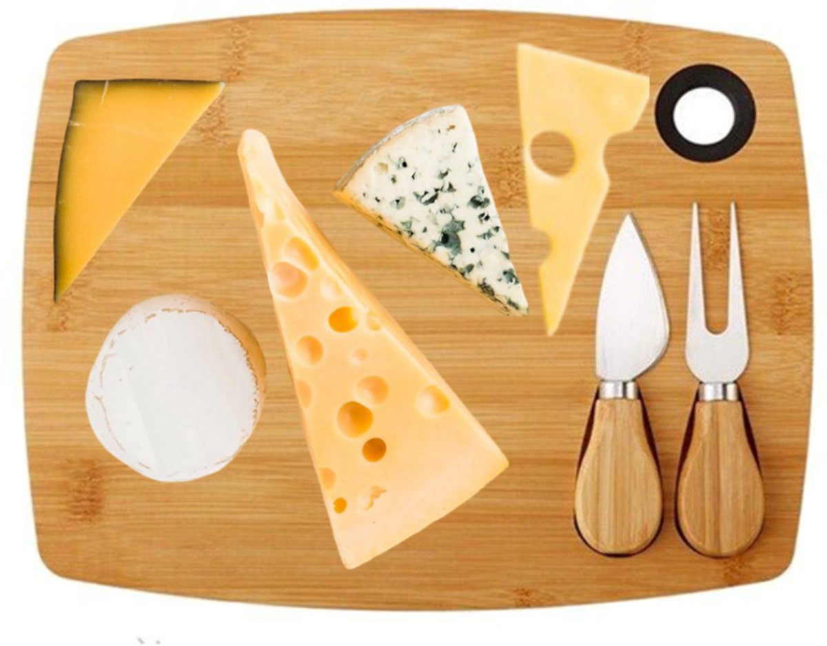 Cheffinger Cheese Board with 2 Cheese Knives - Bamboo - Cheese Board - Serving Board