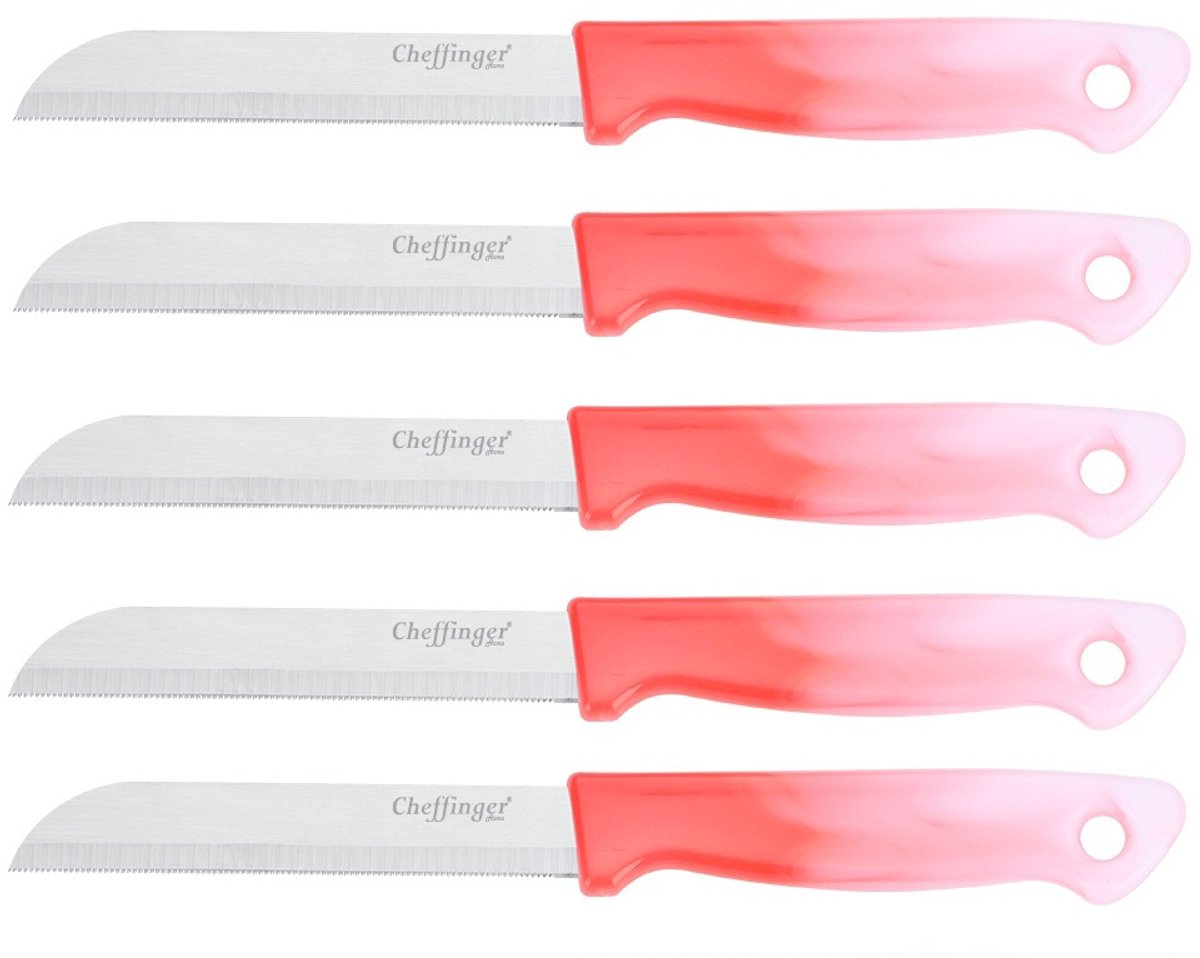 Clever Paring Knife Set – Stainless Steel Smooth – 18 cm – Red – 5 Pieces – Paring Knife