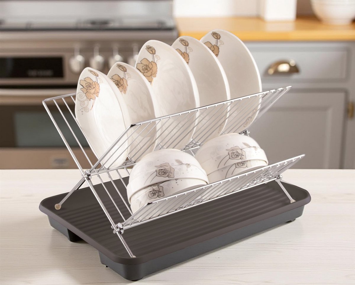 Cheffinger Afdruiprek met Lekbak - 2-laags - Zilver - Afwas Druiprek Droogrek