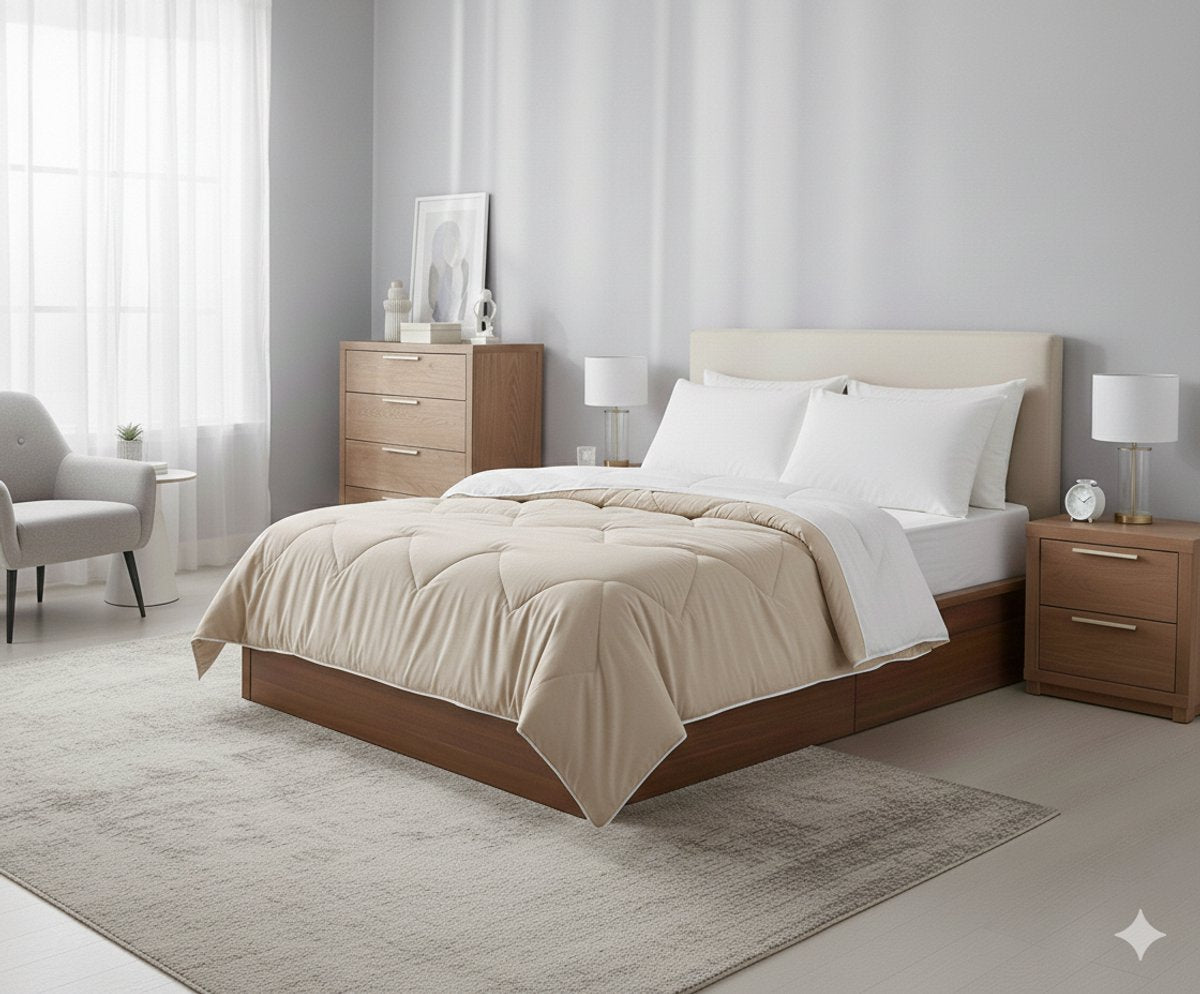 Dreamswan Dubbelzijdig Dekbed zonder Overtrek - 240x200cm - Taupe - Wasbaar Dekbed - Hoesloos Dekbed - Tweepersoons Dekbed