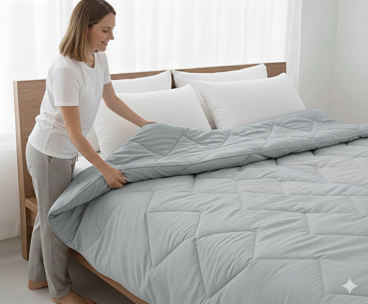 Dreamswan Dubbelzijdig Dekbed zonder Overtrek - 140x200cm - Grijs - Wasbaar Dekbed - Hoesloos Dekbed - Tweepersoons Dekbed