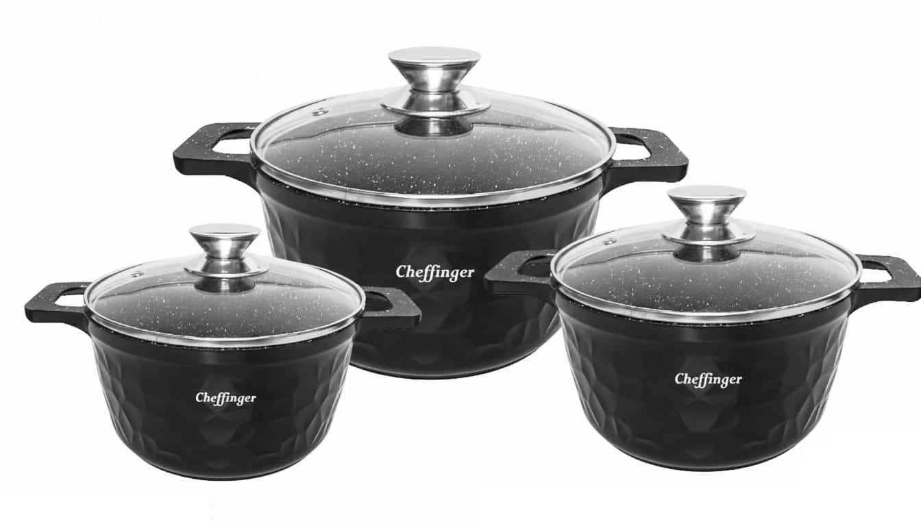 Cheffinger Pannenset - 6-delig - 20, 24 & 28 cm - Zwart