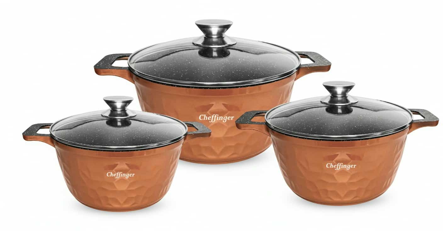 Cheffinger Pannenset - 6-delig - 20, 24 & 28 cm - Brons