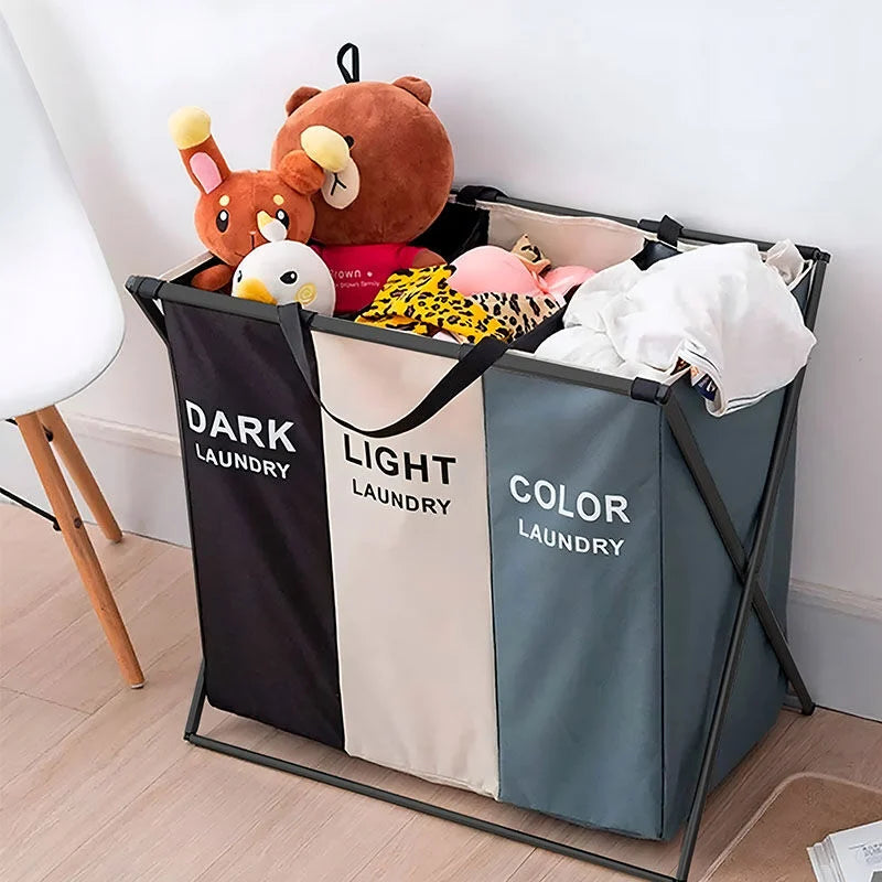 Nexxt Wasmand met 3 Compartimenten – Opvouwbaar – 105L – Was sorteerder – Multifunctioneel – Grijs/Zwart