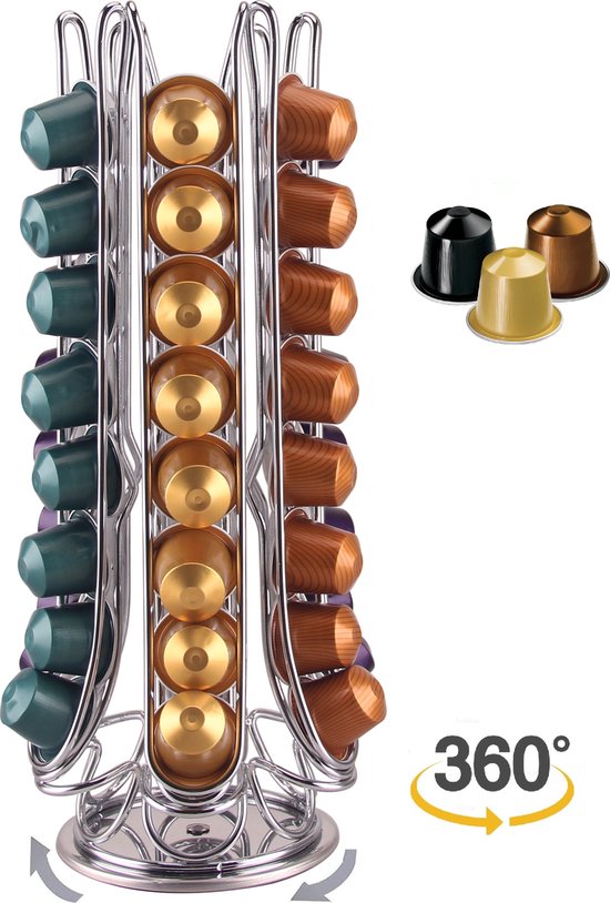 Clever - Nespresso-Kapselhalter - 360° drehbar - 48 Tassen - Tassenhalter - Kaffeetassenhalter - Silber